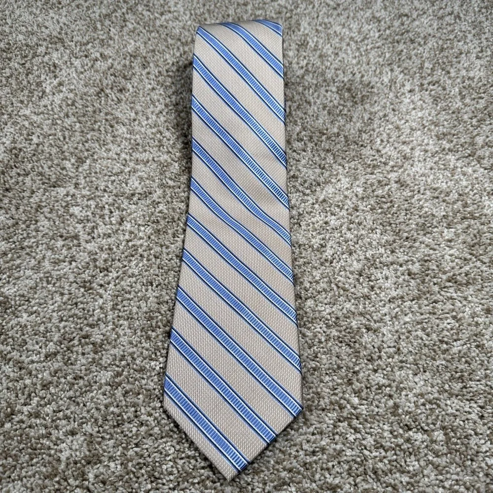 Jos. A. Bank Mens Executive Collection Silk Cream Blue White Stipe Necktie